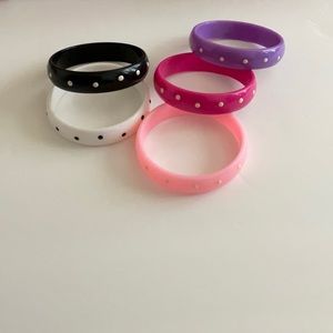 Pink, white, black, and purple polka dots plastic bangles bundle | set of 5